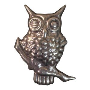 Vintage Large Statement Sterling Silver Great Horned Owl Brooch Pin 3" Wide Eyed